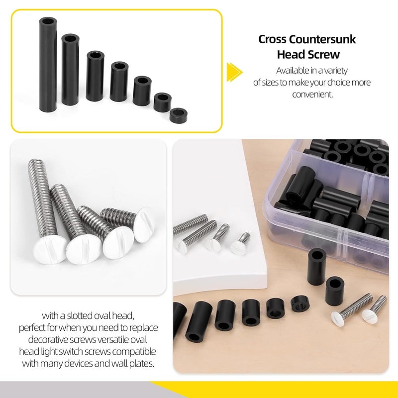 Mardatt 245Pcs Electrical Outlet Extender Kit, 150Pcs Electrical Outlet Spacers and 95Pcs #6-32 Thread Oval Head Slotted Wall Plate Screws Outlet Screws Device Mounting Screws Switch Plate Screws - Image 5